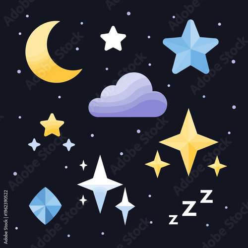 Night Sky with Moon, Stars, and Clouds - Dreamy Celestial Illustration