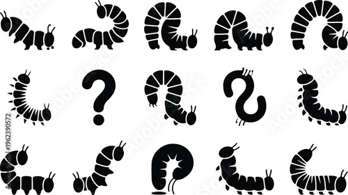 Caterpillar Silhouette Icon Collection Set