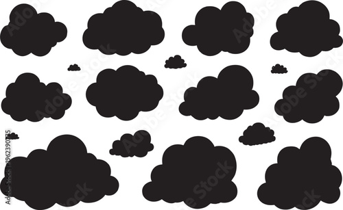 Cloud Silhouettes Set Vector Puffy Sky Shapes Weather Icons