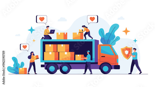 Efficient delivery service team loading packages onto a transport truck representing global logistics and shipping supply chain.