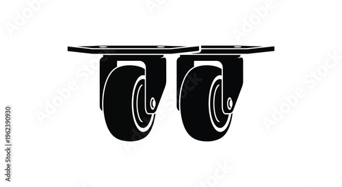Silhouette of two black caster wheels with a white background