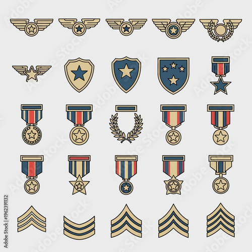 Military Medals, Badges, and Insignia Collection - Award and Recognition Icons