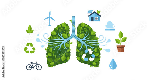 Eco Lungs Concept: Sustainable Living, Clean Air & Environmental Health with Renewable Energy