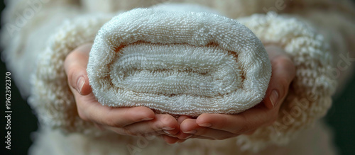 Wallpaper Mural Rolled-up white towel held in hands. Torontodigital.ca