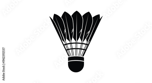 Silhouette of a black badminton shuttlecock on a white background