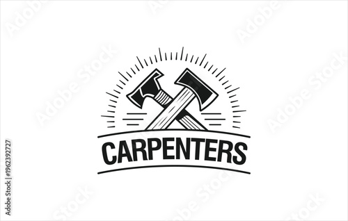 Carpentry woodwork logo line art vintage minimalist vector illustration template icon graphic design. Handcrafted carpenter sign or symbol for business and company.