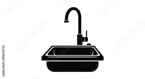 Silhouette of a modern kitchen sink with faucet