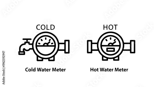 Cold and hot water meter icons for utility readings
