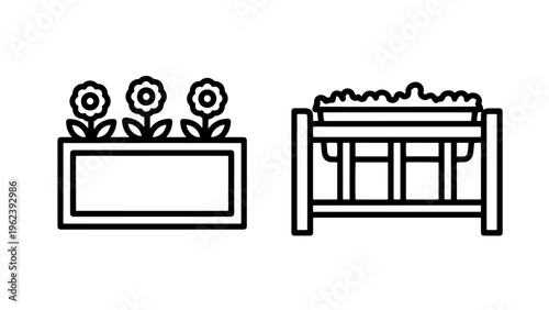 Flower box and planter box icons for gardening