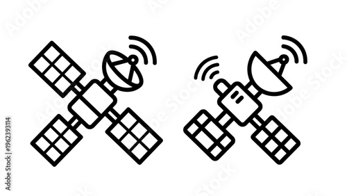 Satellite icons with solar panels and antennas