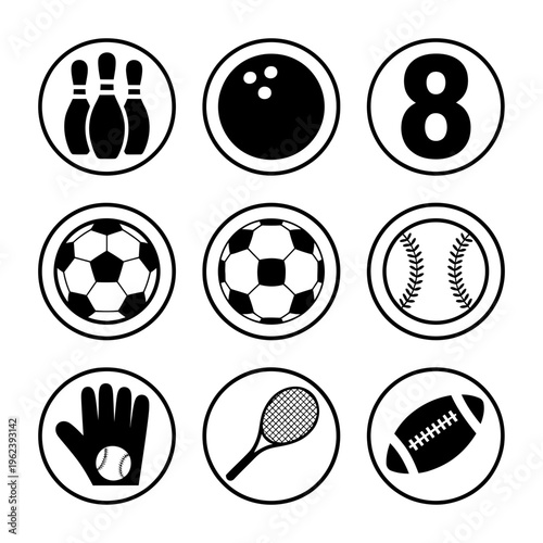 A diverse collection of nine popular sports icons elegantly displayed within circular frames.