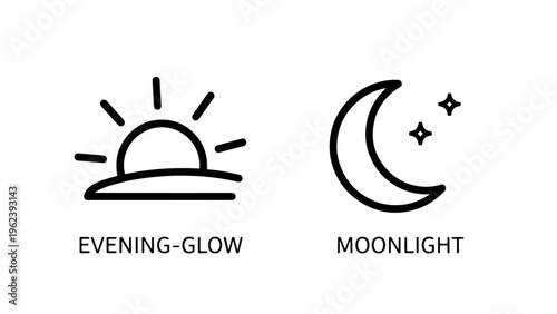 Evening glow sunrise and moonlight night icons