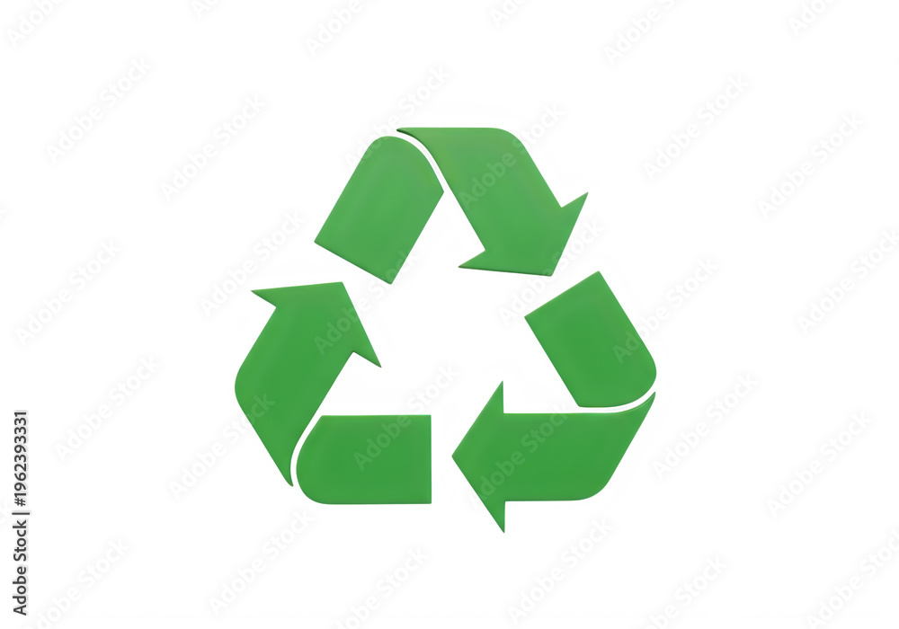 Fototapeta premium Bright green recycling symbol composed of three interlocked arrows isolated on transparent background