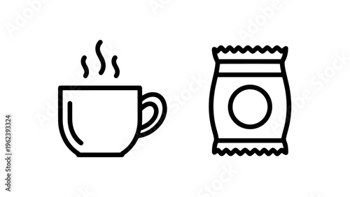 Hot coffee cup and snack package icon