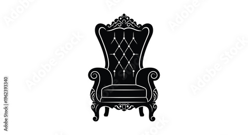 Silhouette of an ornate and luxurious throne chair with intricate carvings and details