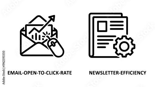 Email open rate and newsletter efficiency icons