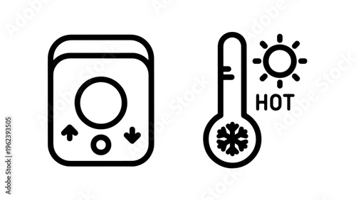 Temperature control icons, thermostat and thermometer symbols