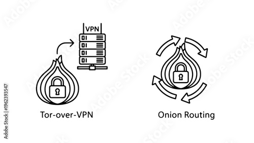 Tor-over-vpn and onion routing security icons with secure connection