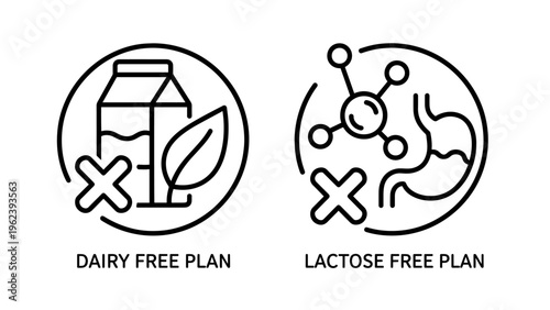 Dietary plan icons: dairy-free and lactose-free