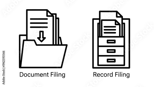Document and record filing icons: folder and cabinet