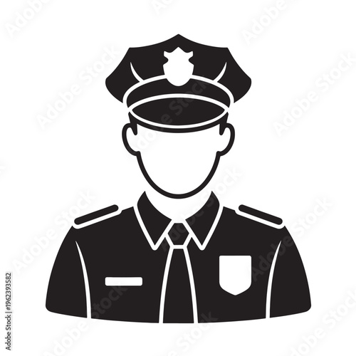 A professional cartoon illustration of a black man police officer wearing a formal law enforcement uniform with a hat and jacket