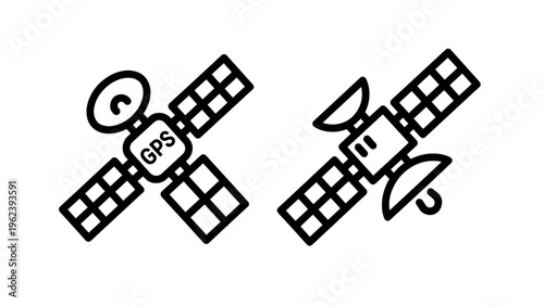 Gps satellite and satellite dish line icons