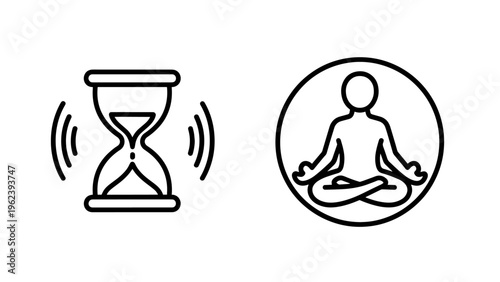 Hourglass timer and meditation yoga pose icons