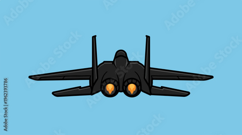 Black fighter jet flying in the sky with its engines on.