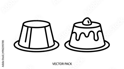 Dessert pudding icons, simple line art, vector graphics