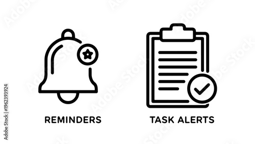 Reminder bell and task alerts checklist icons