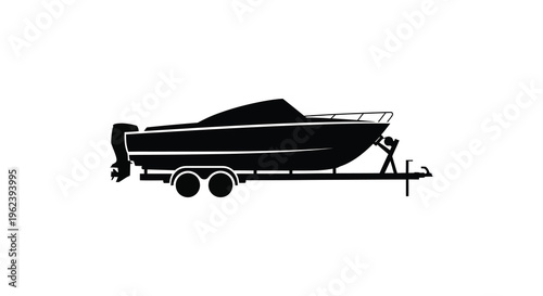 Silhouette of a boat on a trailer against a white background