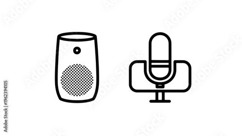 Smart speaker and microphone icons for voice technology with two minimalist
