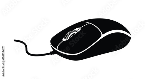 Silhouette of a classic wired computer mouse from the side