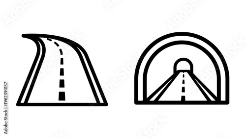 Road ahead and tunnel entry vector icons for travel and journey