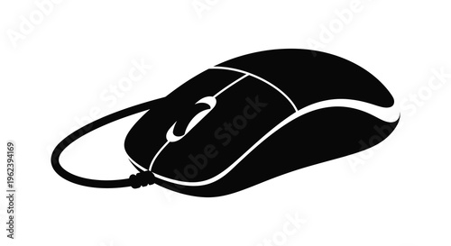 Silhouette of a classic corded computer mouse