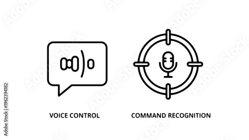 Voice control and command recognition technology vector icons
