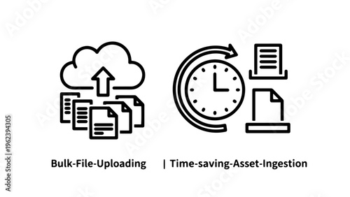 Bulk file uploading and time-saving asset ingestion icons