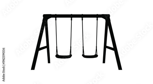 Silhouette of a classic wooden swing set with two swings