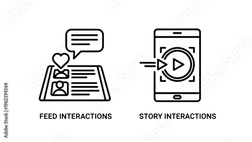Social media feed and story interactions engagement line icons