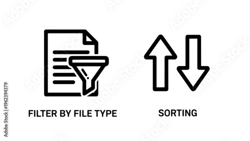 Digital document filtering and sorting icons for data management systems