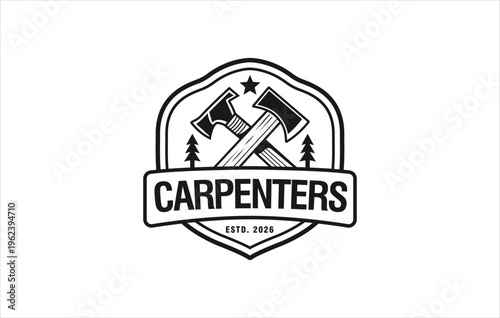 Carpentry woodwork logo line art vintage minimalist vector illustration template icon graphic design. Handcrafted carpenter sign or symbol for business and company.