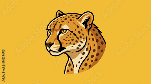 Cheetah portrait illustration, focused on the majestic animals head and face, with detailed spots.