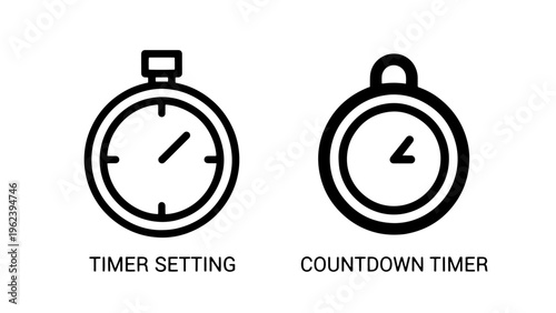 Timer setting and countdown stopwatch outline icons