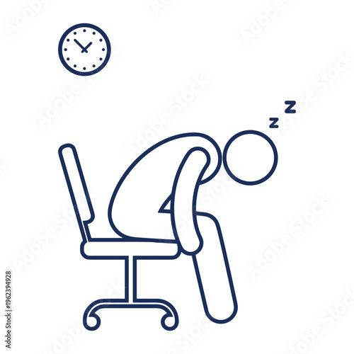 Tired office worker, sleeping at desk, fatigue concept, vector illustration