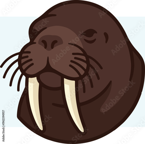 Close-up of a charming walrus with impressive tusks and whiskers.