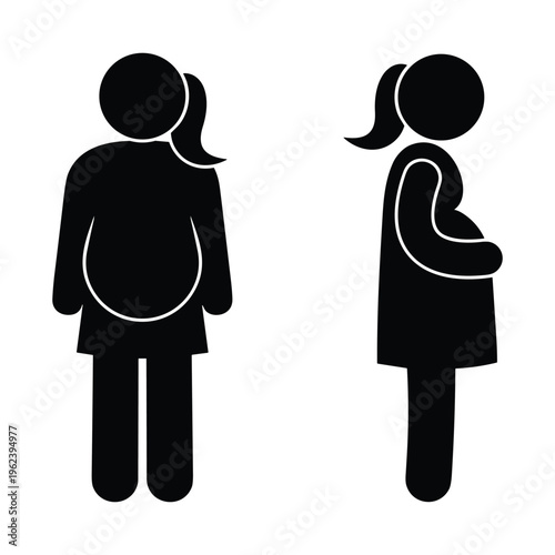 Pregnant women, expecting mothers, maternity icons, black silhouette graphics