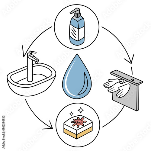 Infographic showing the proper hand washing technique with soap water and hand sanitizer