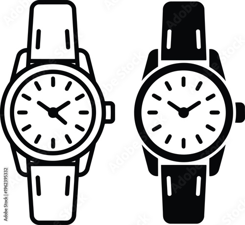 A black and white image of two watches