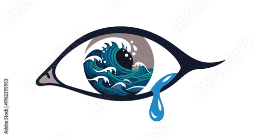A stylized illustration of a crying eye with a wave inside the pupil
