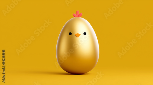 Cute golden chicken 3d character on bright background for fun easter advertising, mascot design and playful branding concepts	
